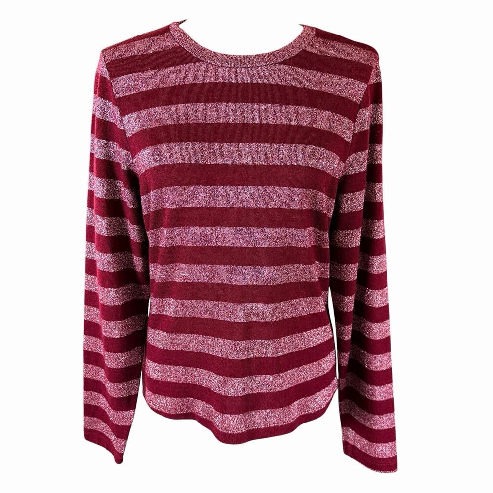 LNA Womens Top M Burgundy Stripes Metallic L/S Holiday Career Colorful Party